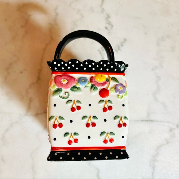 Mary Engelbreit OH SO BREIT BASKET Cherry Red and White Ceramic basket Signed - Picture 10 of 11